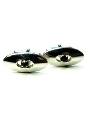 Vintage Swank Silver-Tone Dark Red Rhinestone Oval Cufflinks Mid-Century